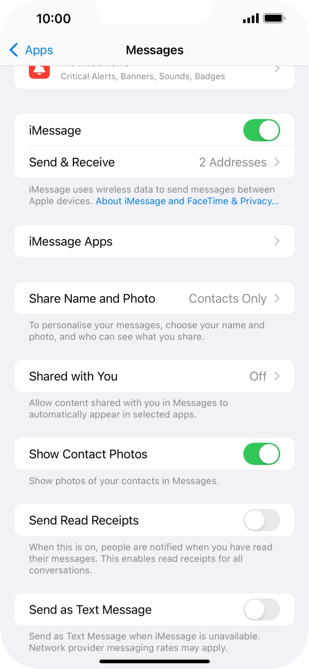 Press the indicator next to 'Send as Text Message' to turn the function on or off. Press the indicator next to 'Send as Text Message' to turn the function on or off.