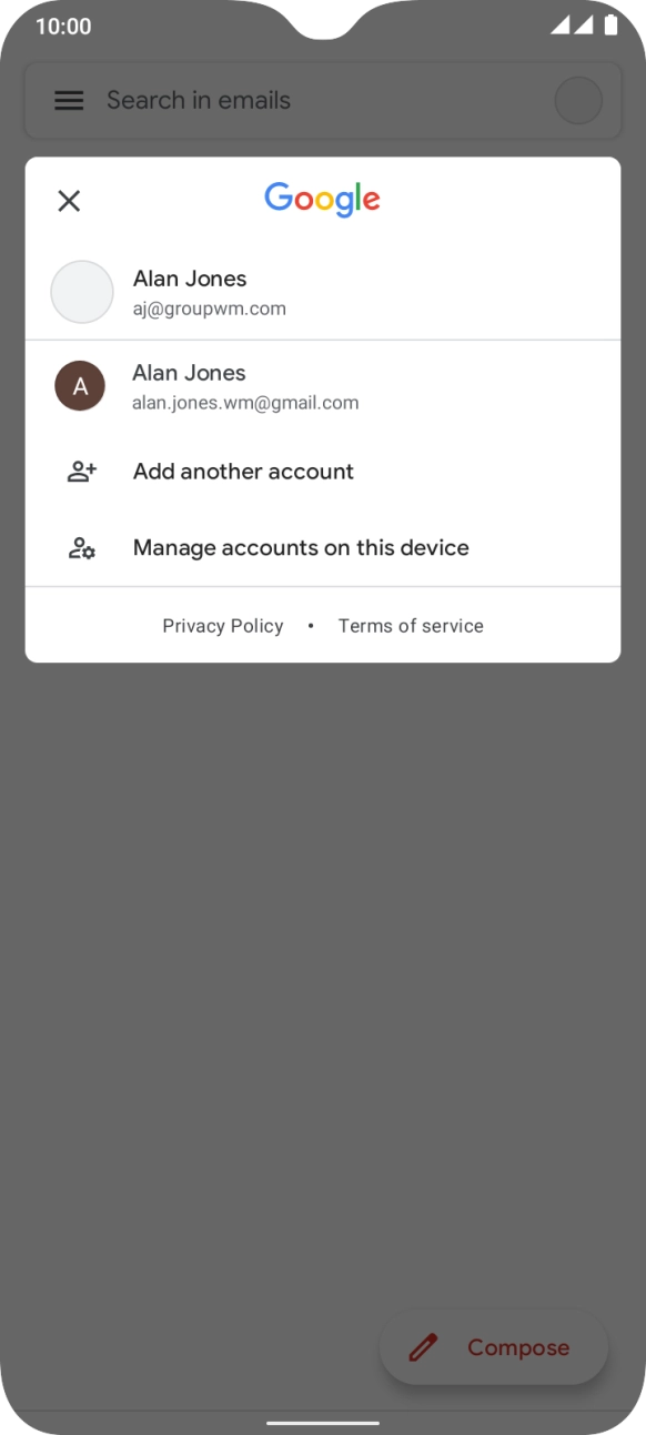 Press the required email account.