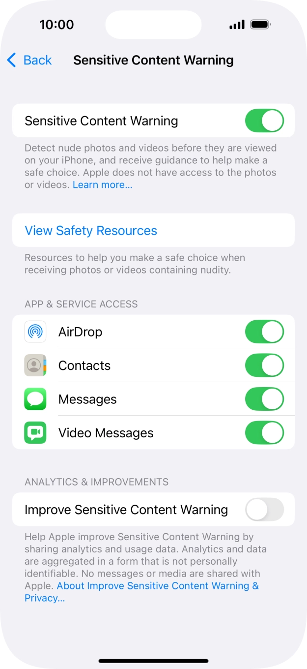 Press the indicators next to the required applications to turn the function on or off. Press the indicators next to the required applications to turn the function on or off.