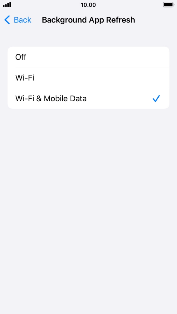 To turn off background refresh of apps, press Off. To turn off background refresh of apps, press Off.