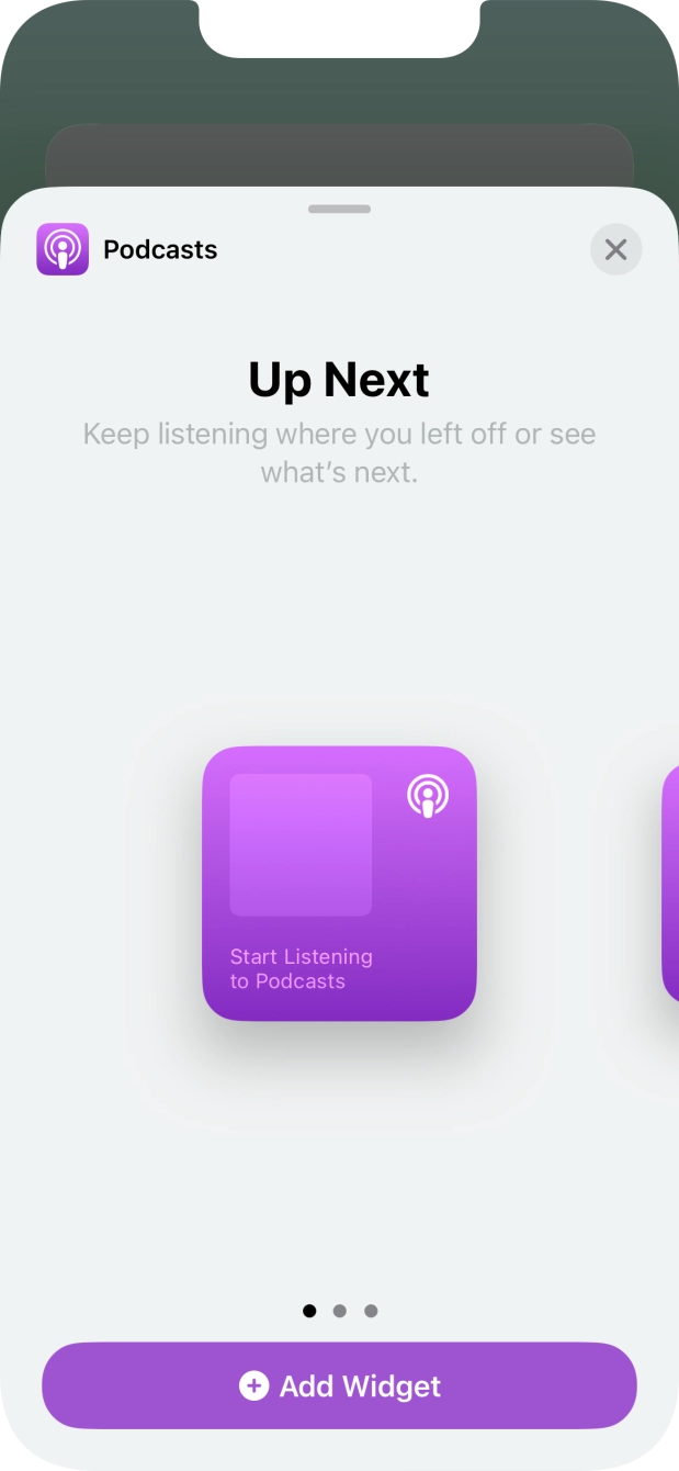Slide your finger right or left on the screen to select the required widget size.