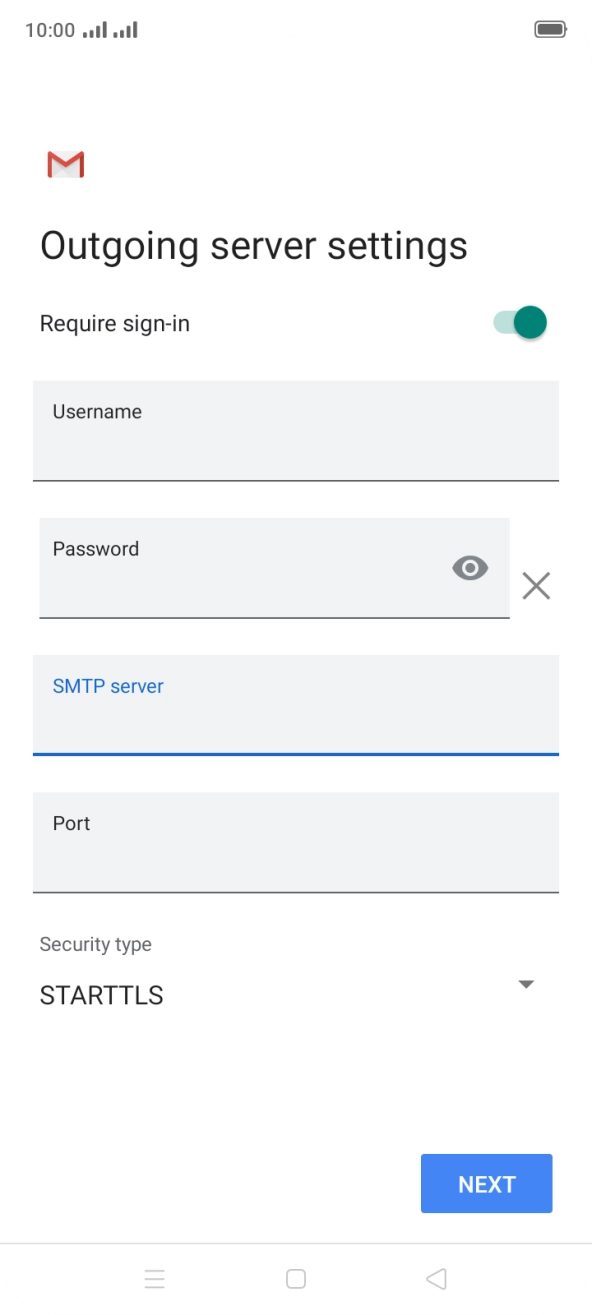 Press the field below 'Port' and key in 25. Press the field below 'Port' and key in 25.