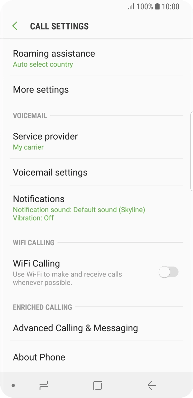Press the indicator next to 'WiFi Calling' to turn the function on or off.