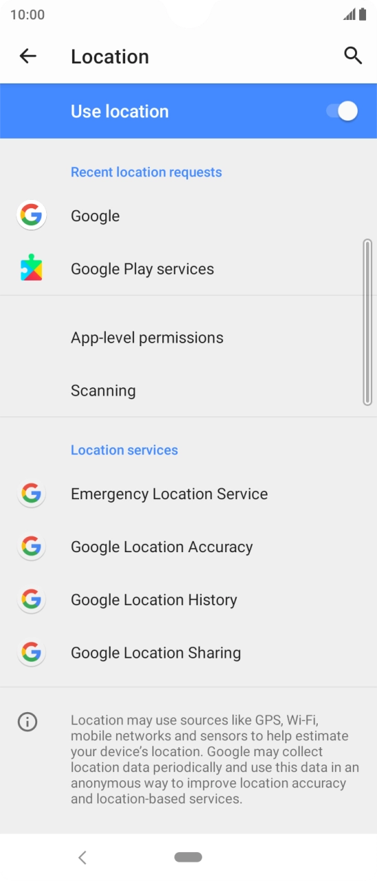 Press Google Location Accuracy. Press Google Location Accuracy.