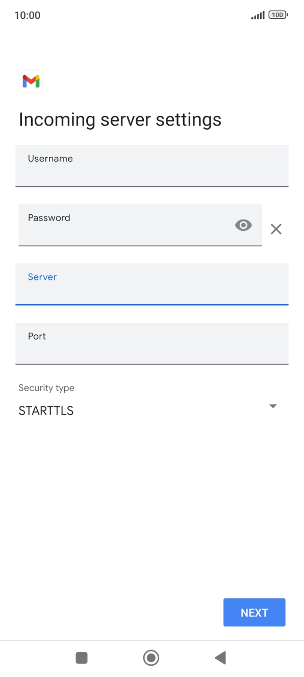 Press the field below 'Port' and key in 143.