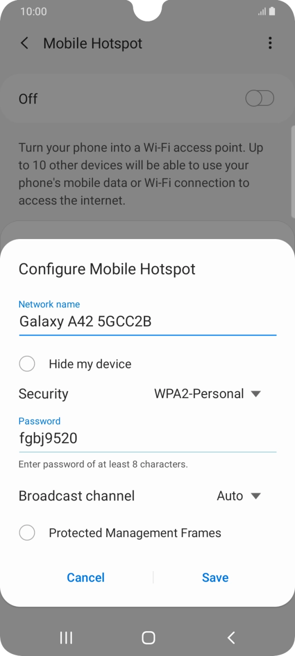 Press the field below 'Network name' and key in the required name.
