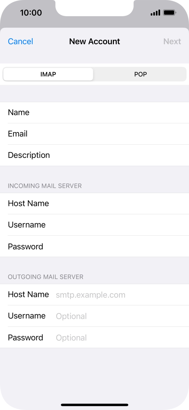 Press Host Name and key in the name of your email provider's outgoing server. Press Host Name and key in the name of your email provider's outgoing server.