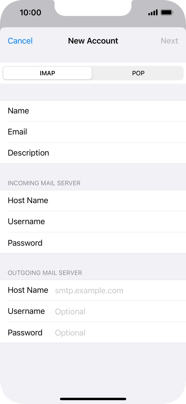 Press Host Name and key in the name of your email provider's outgoing server. Press Host Name and key in the name of your email provider's outgoing server.