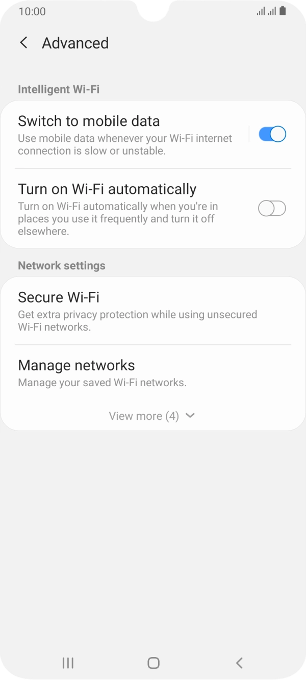 Press the indicator next to 'Switch to mobile data' to turn the function on or off. Press the indicator next to 'Switch to mobile data' to turn the function on or off.