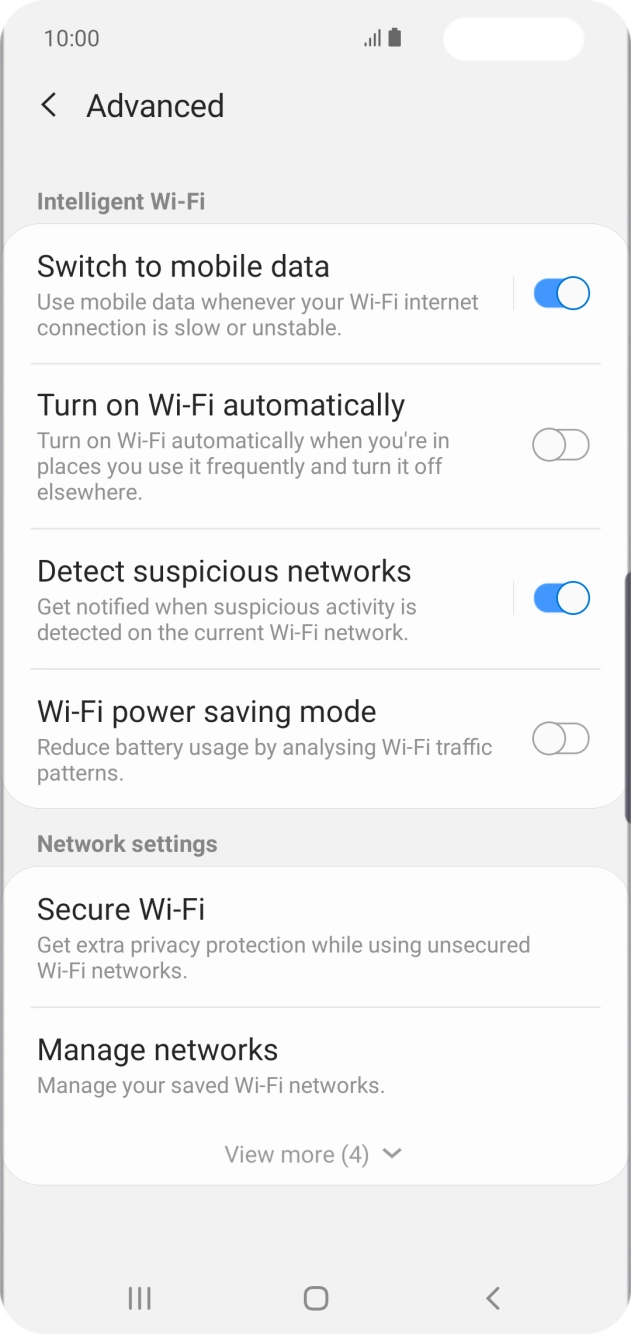 Press the indicator next to 'Switch to mobile data' to turn the function on or off. Press the indicator next to 'Switch to mobile data' to turn the function on or off.