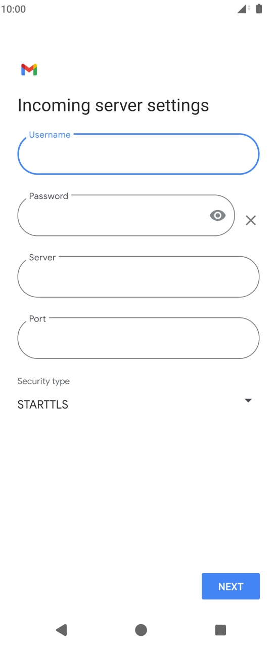 Press the field below 'Server' and key in the name of your email provider's incoming server. Press the field below 'Server' and key in the name of your email provider's incoming server.