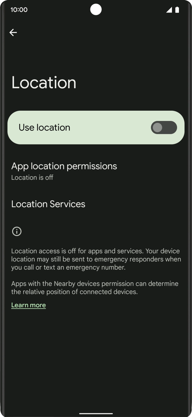 Press the indicator next to 'Use location' to turn the function on or off. Press the indicator next to 'Use location' to turn the function on or off.