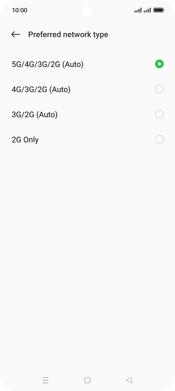 Press the required network mode.