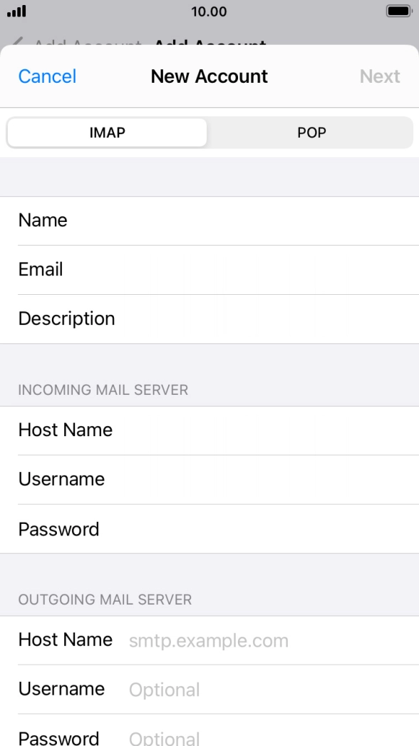Press Host Name and key in the name of your email provider's outgoing server. Press Host Name and key in the name of your email provider's outgoing server.