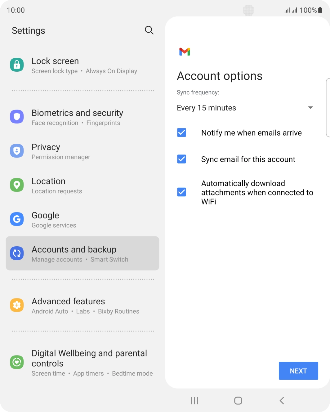 If this screen is displayed, you email account has been recognised and set up automatically. Follow the instructions on the screen to key in more information and finish setting up your phone.