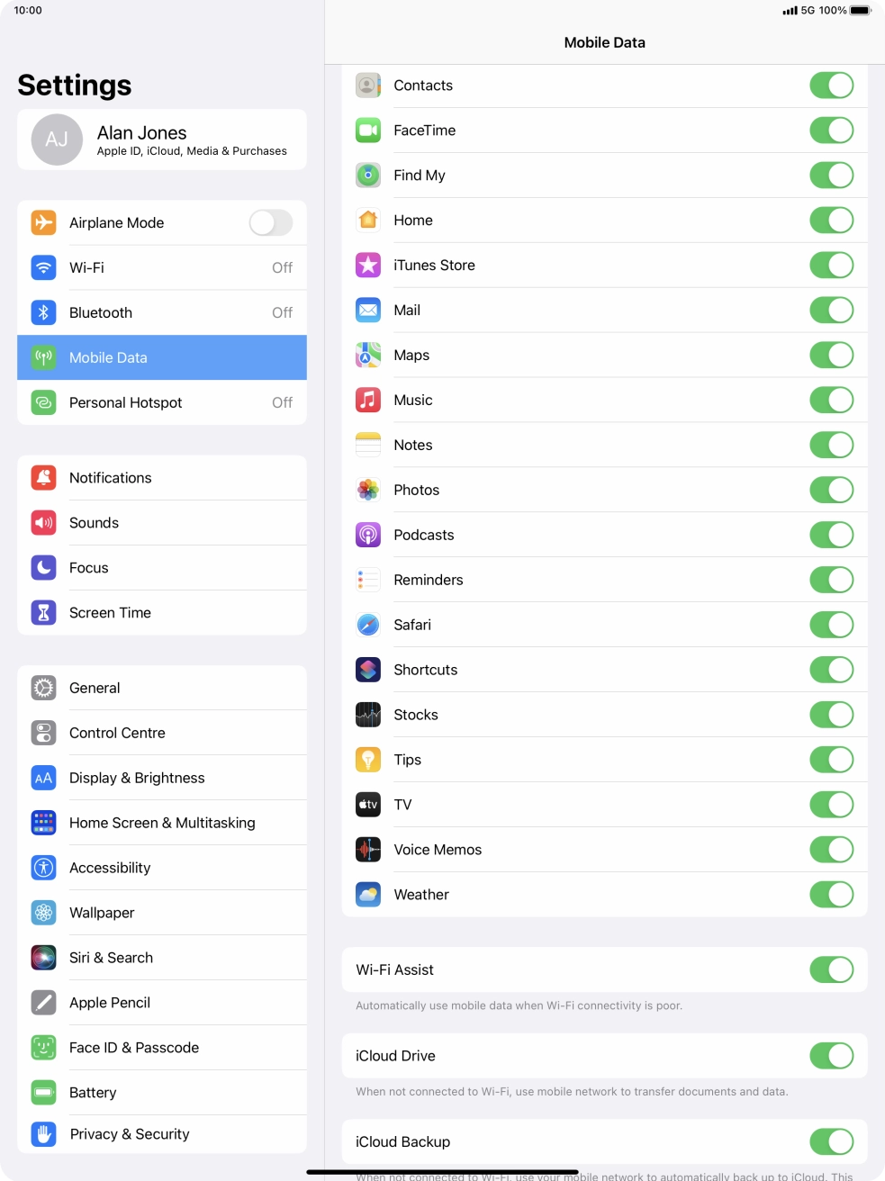 Press the indicator next to 'Wi-Fi Assist' to turn the function on or off.