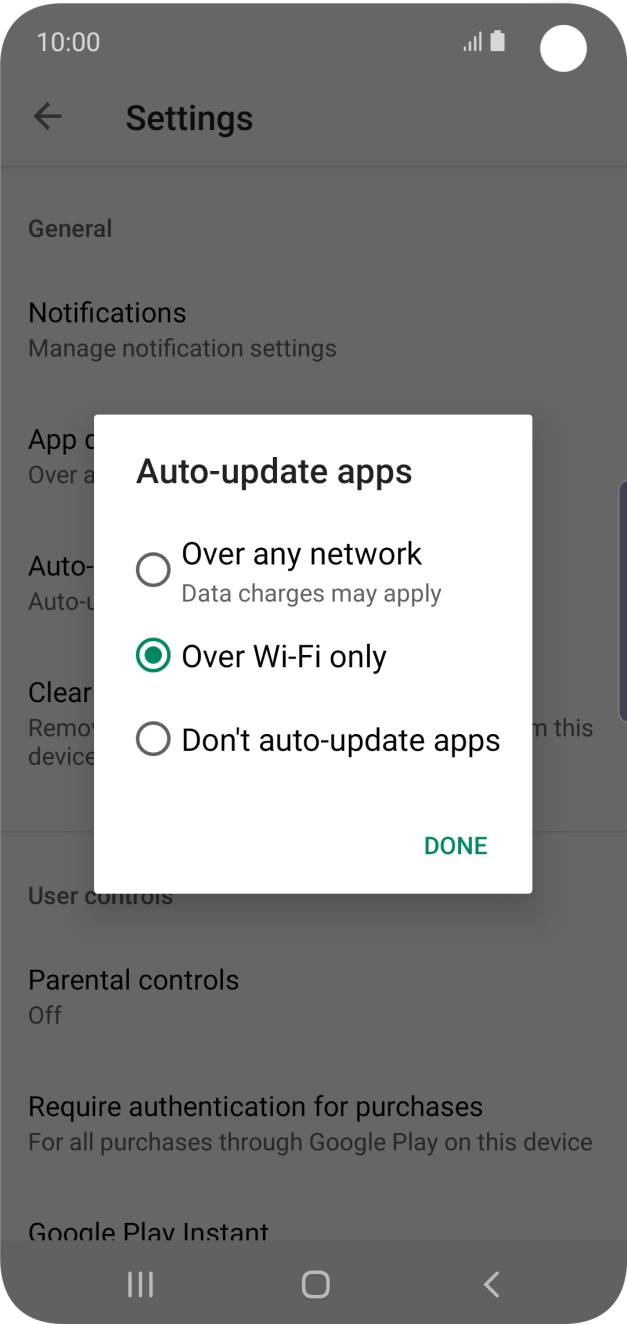 To turn on automatic update of apps using mobile network, press Over any network Data charges may apply. To turn on automatic update of apps using mobile network, press Over any network Data charges may apply.