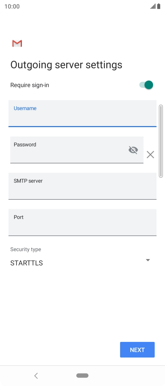 Press the field below 'Password' and key in the password of your email provider's outgoing server. Press the field below 'Password' and key in the password of your email provider's outgoing server.