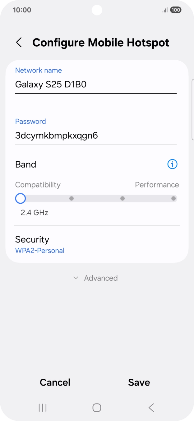 Press the field below 'Network name' and key in the required name.