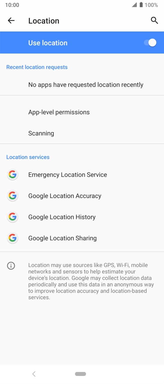 Press Google Location Accuracy. Press Google Location Accuracy.