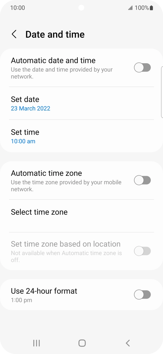 Press the indicator next to 'Automatic date and time' to turn on the function.