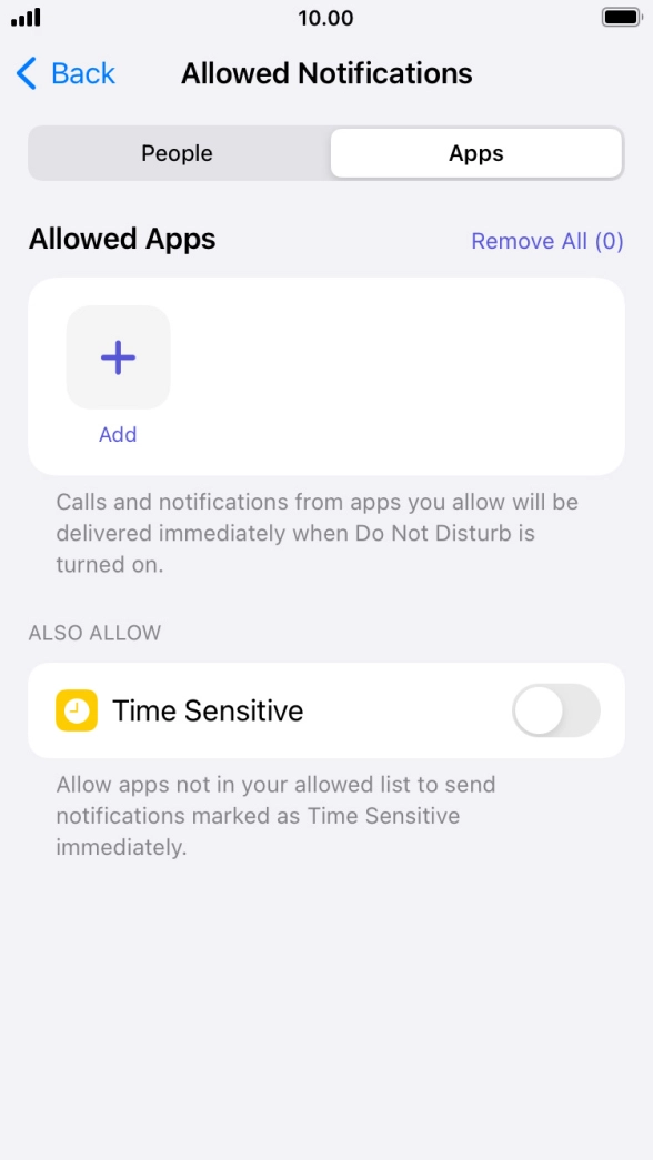 Press the indicator next to 'Time Sensitive' to turn display of timed notifications on or off when Do Not Disturb is turned on. Press the indicator next to 'Time Sensitive' to turn display of timed notifications on or off when Do Not Disturb is turned on.