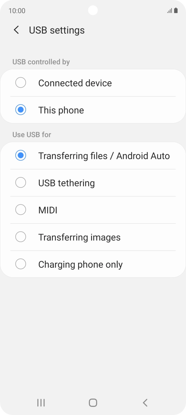 Press Transferring files / Android Auto. Press Transferring files / Android Auto.