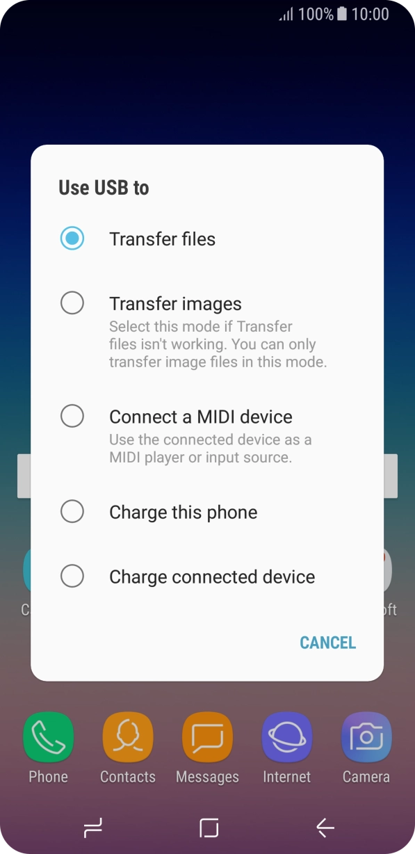 Press Transfer files to turn on the function. Press Transfer files to turn on the function.
