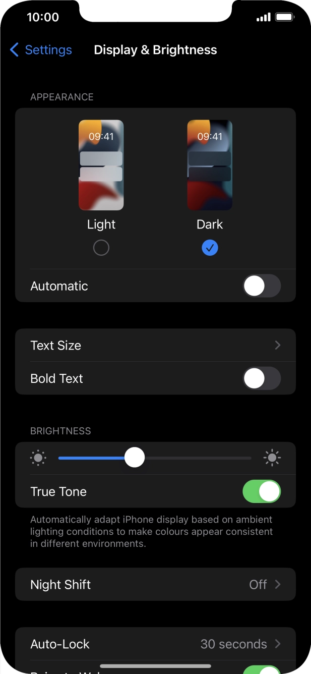 Press the indicator next to 'Automatic' to turn the function on or off. Press the indicator next to 'Automatic' to turn the function on or off.