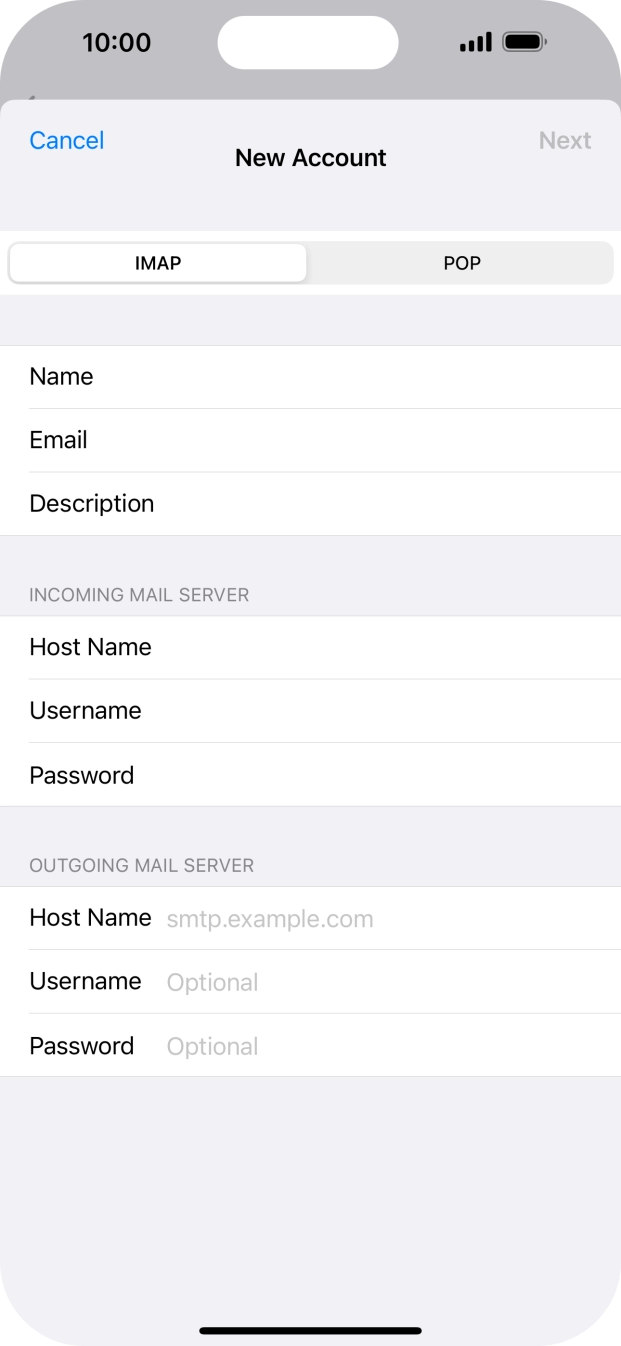 Press Host Name and key in the name of your email provider's outgoing server. Press Host Name and key in the name of your email provider's outgoing server.
