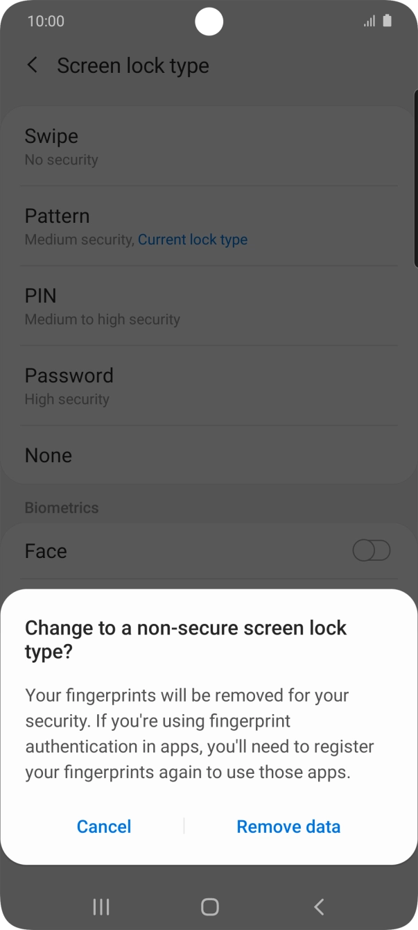 Press Remove data. Press Remove data.