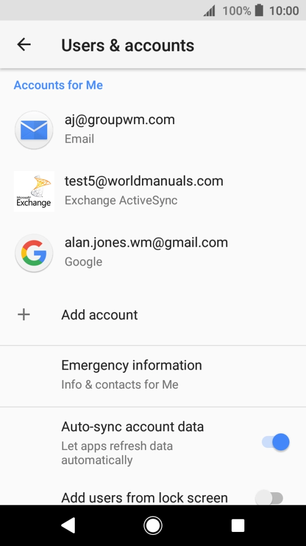 Press the indicator next to 'Auto-sync account data' to turn the function on or off. Press the indicator next to 'Auto-sync account data' to turn the function on or off.