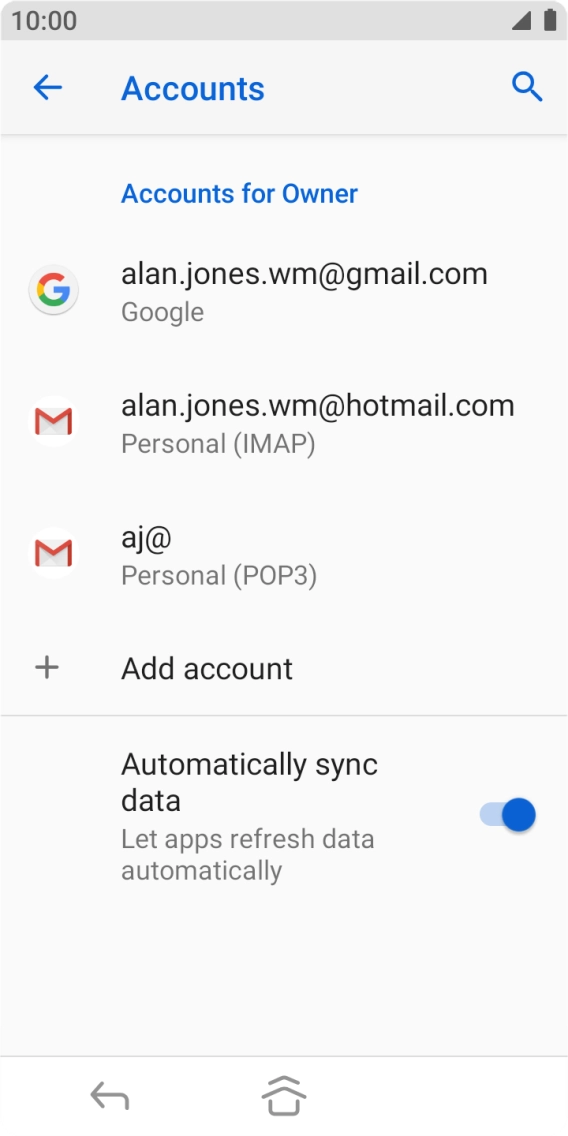 Press the indicator next to 'Automatically sync data' to turn the function on or off. Press the indicator next to 'Automatically sync data' to turn the function on or off.