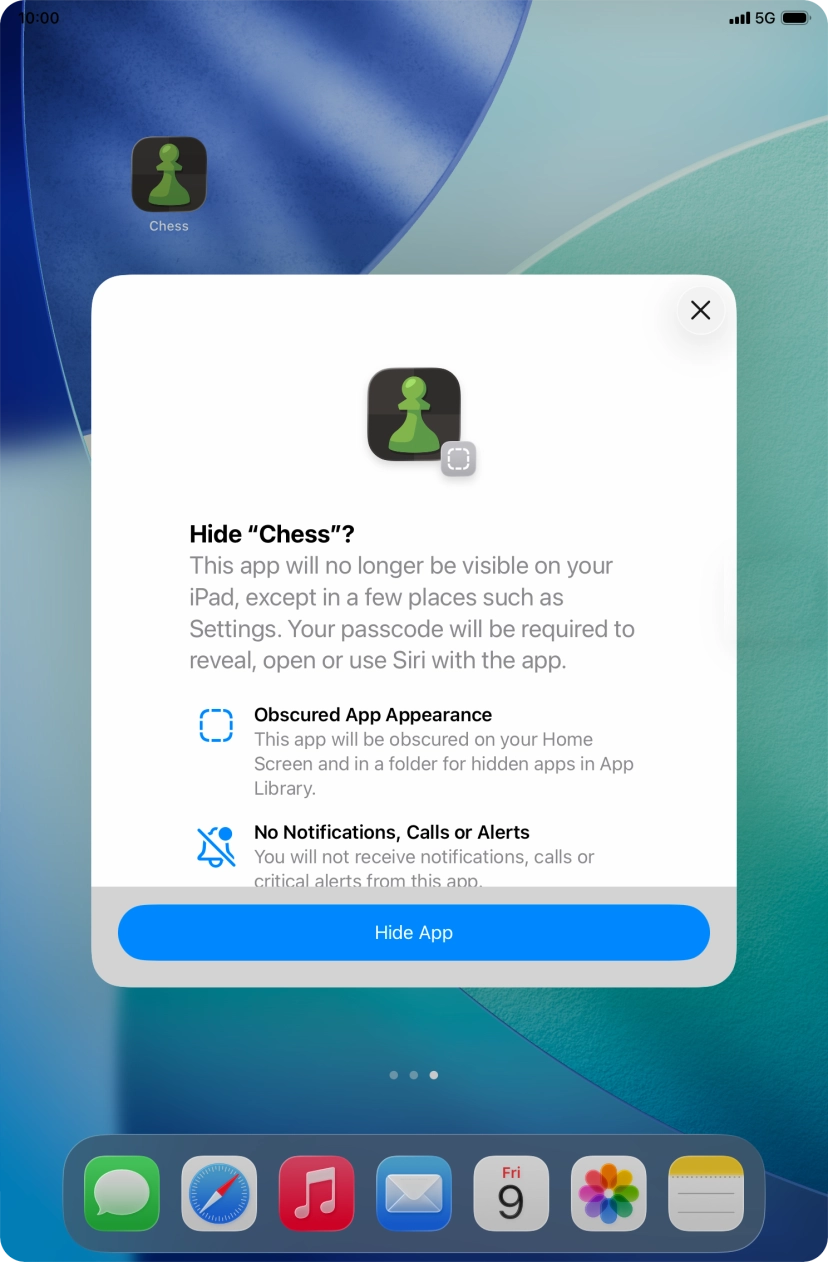 Press Hide App.