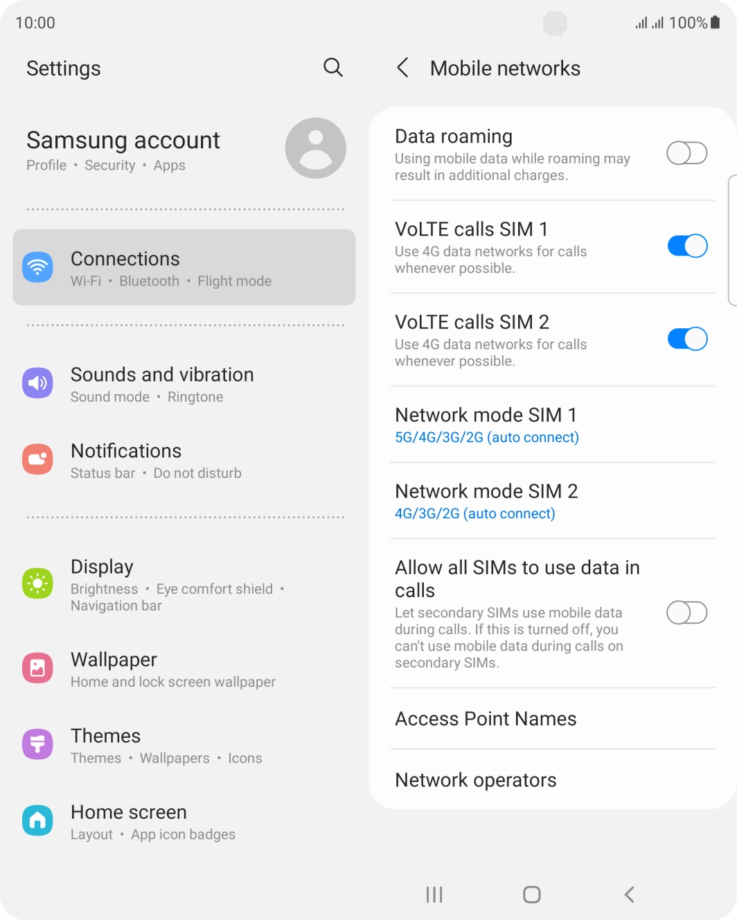 Press the indicator next to 'VoLTE calls ‹SIM›' to turn the function on or off.