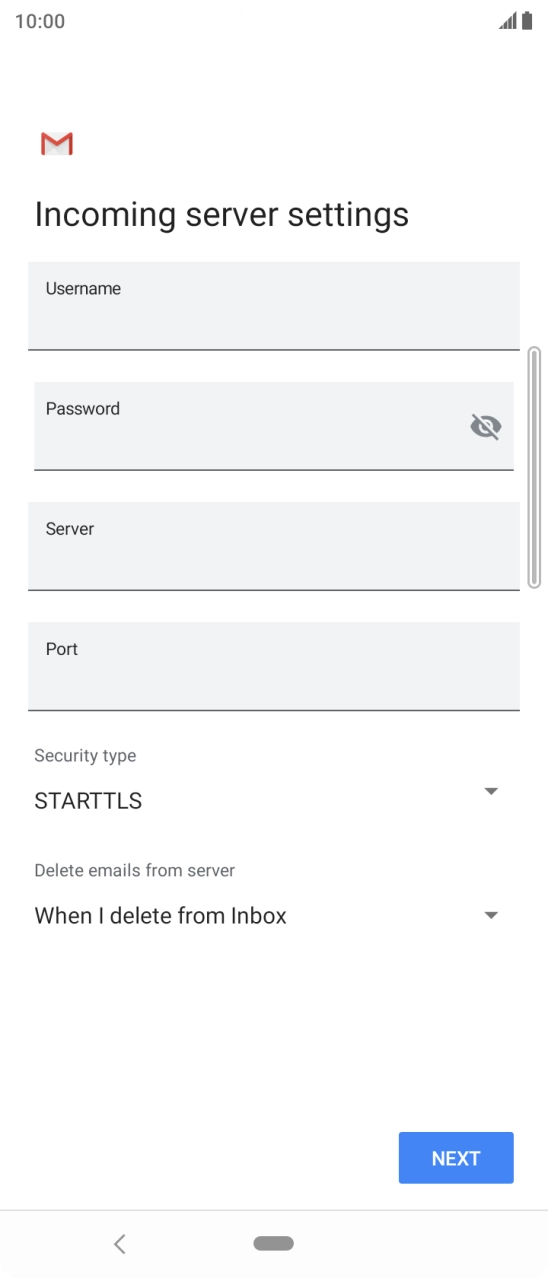Press the field below 'Username' and key in the username for your email account. Press the field below 'Username' and key in the username for your email account.
