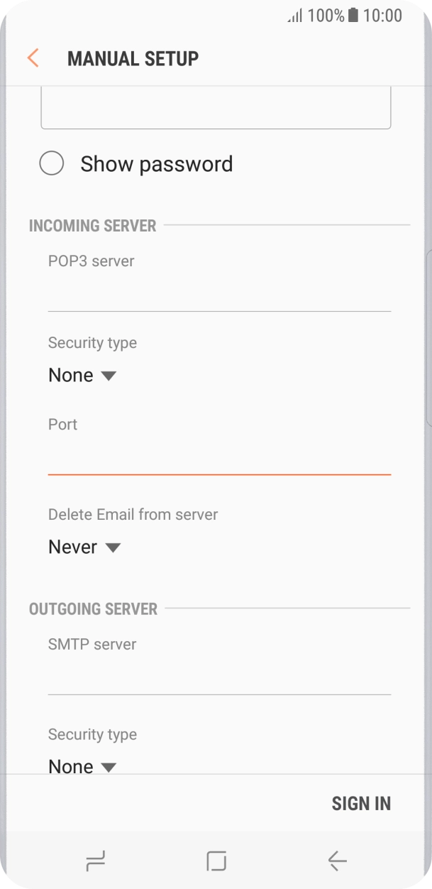 Press the drop down list below 'Delete Email from server'. Press the drop down list below 'Delete Email from server'.