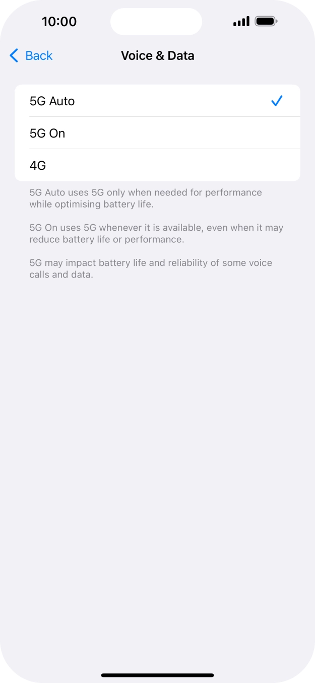To turn on automatic switch between 5G and 4G, press 5G Auto.