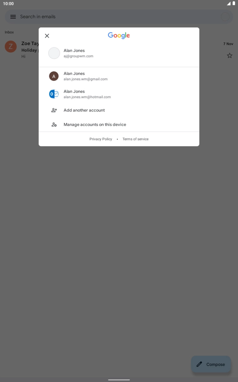 Press the required email account.