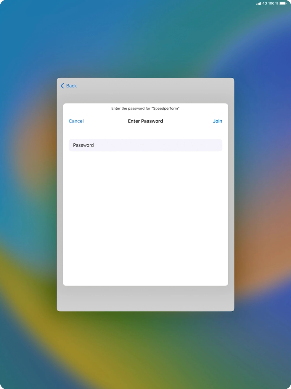 Key in the password for the WiFi network and press Join.