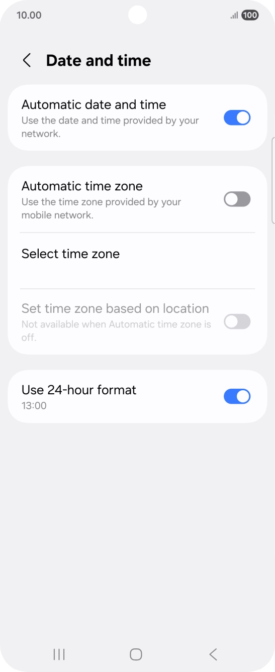 Press the indicator next to 'Automatic time zone' to turn on the function.