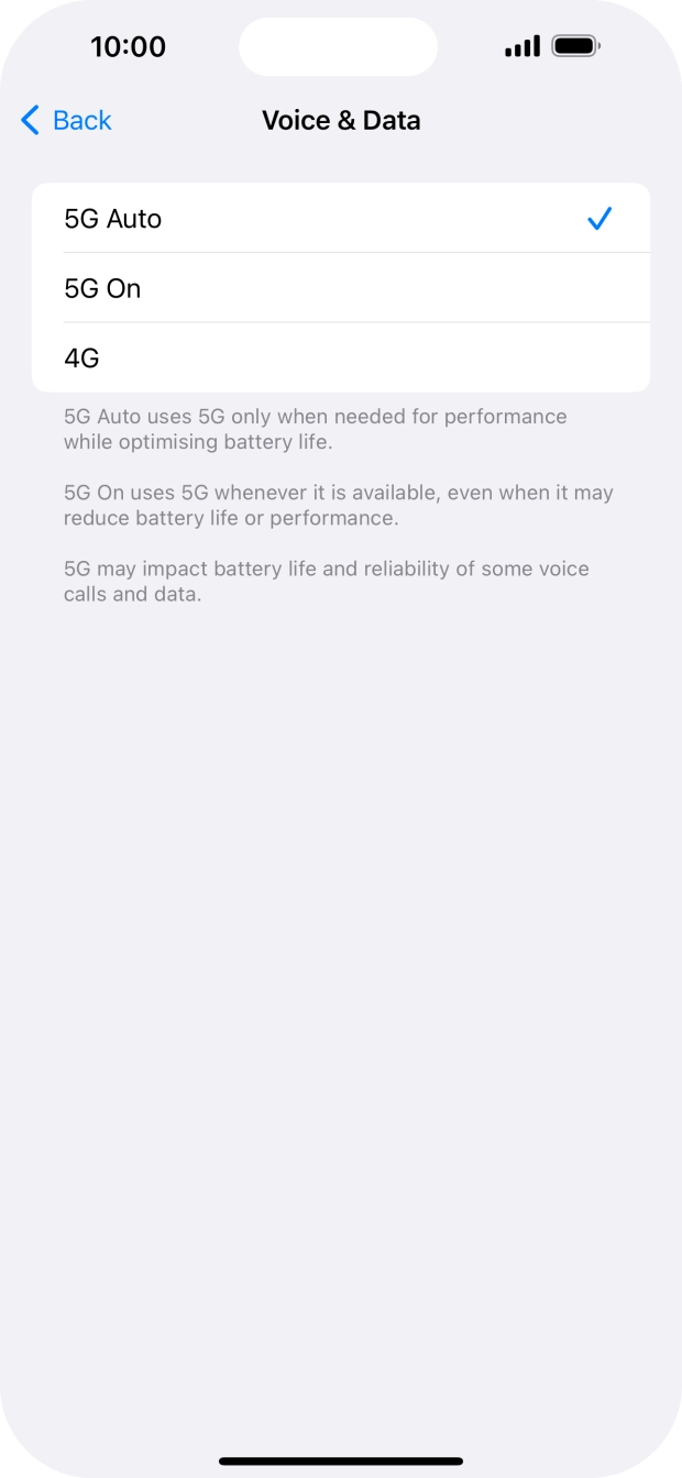 To turn on automatic switch between 5G and 4G, press 5G Auto.