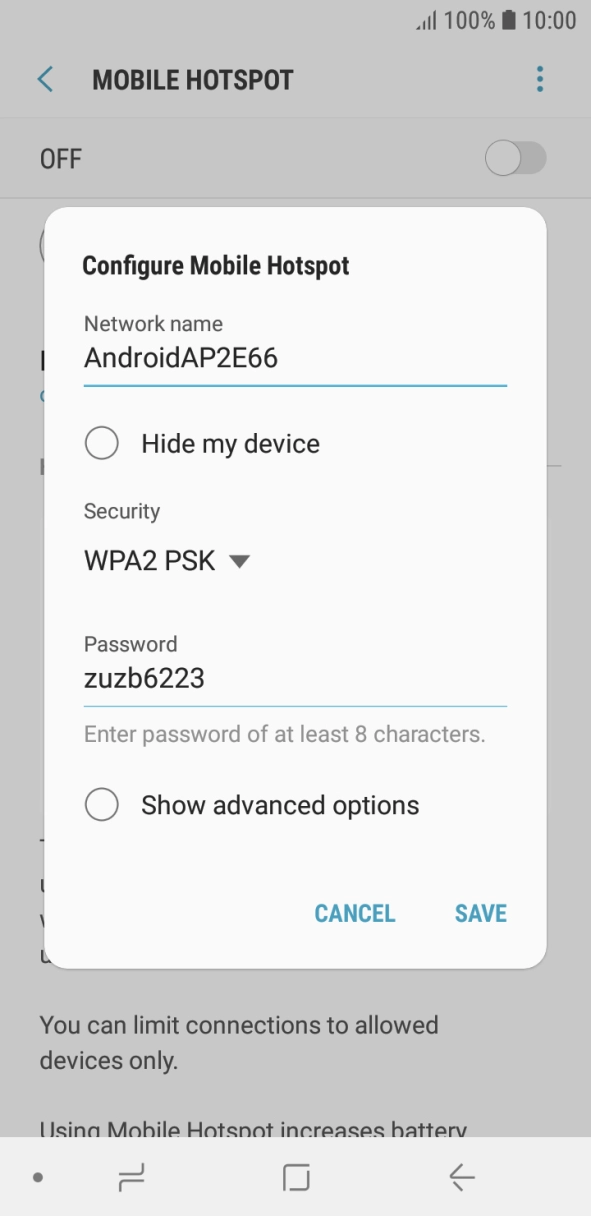 Press the field below 'Network name' and key in the required name. Press the field below 'Network name' and key in the required name.