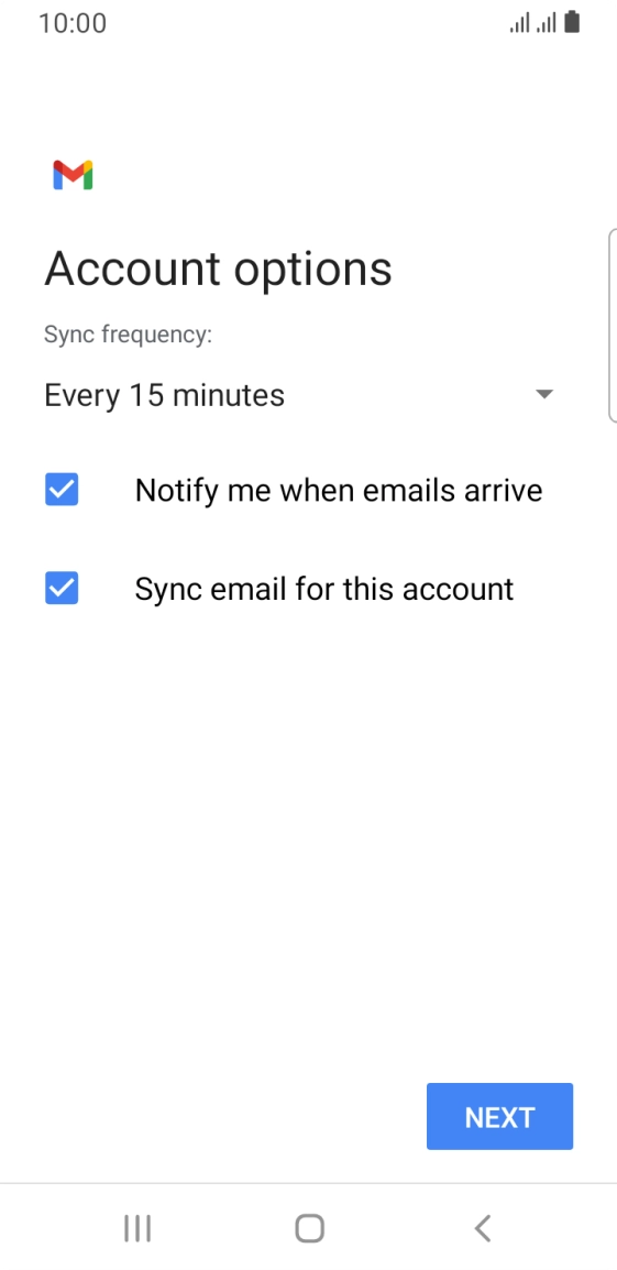 If this screen is displayed, you email account has been recognised and set up automatically. Follow the instructions on the screen to key in more information and finish setting up your phone.
