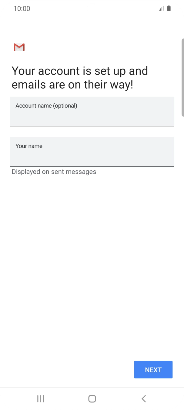 Press the field below 'Account name (optional)' and key in the required name. Press the field below 'Account name (optional)' and key in the required name.