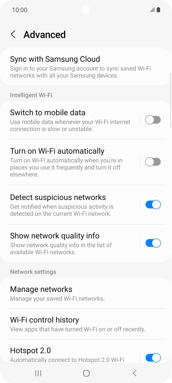 Press the indicator next to 'Switch to mobile data' to turn the function on or off. Press the indicator next to 'Switch to mobile data' to turn the function on or off.