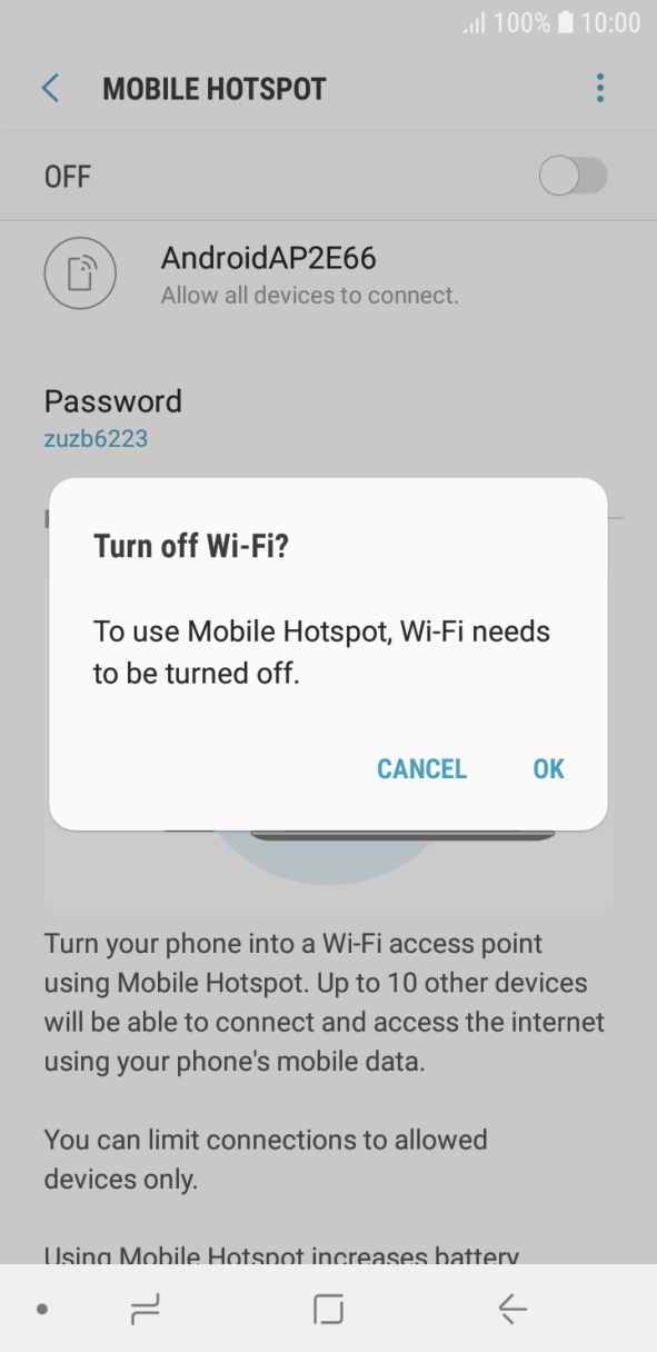 If WiFi is turned on, press OK. If WiFi is turned on, press OK.