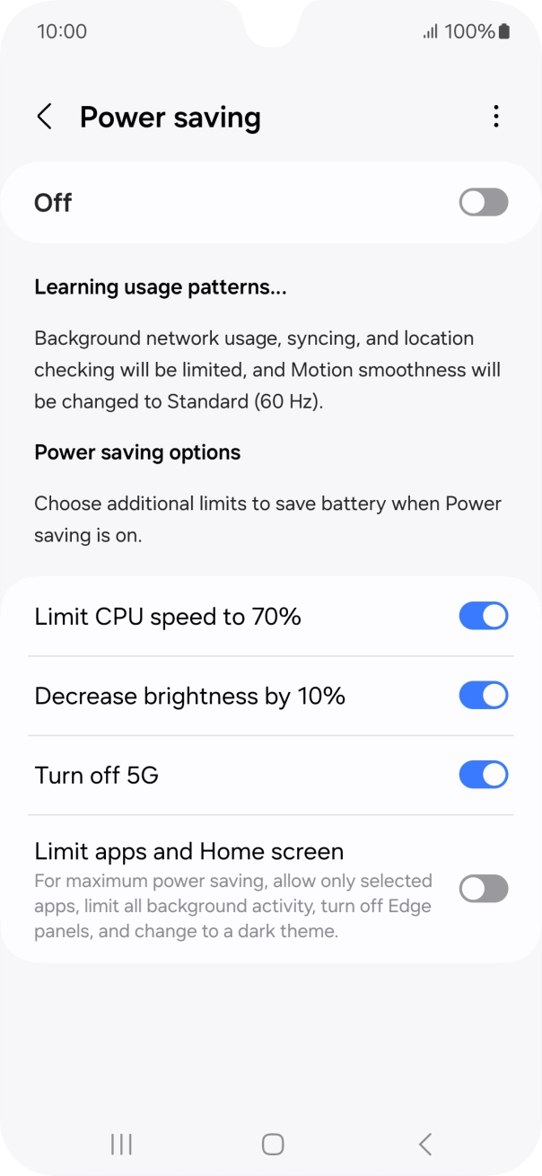 Press the indicators next to the required settings.