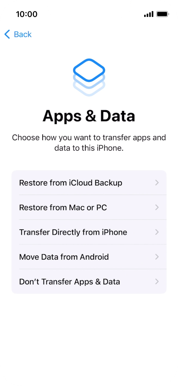 Press Don't Transfer Apps & Data and follow the instructions on the screen to finish the activation.