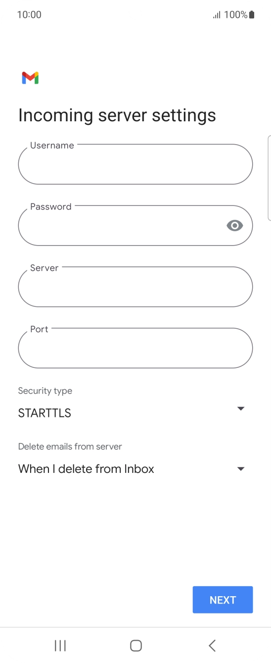 Press the field below 'Username' and key in the username for your email account. Press the field below 'Username' and key in the username for your email account.